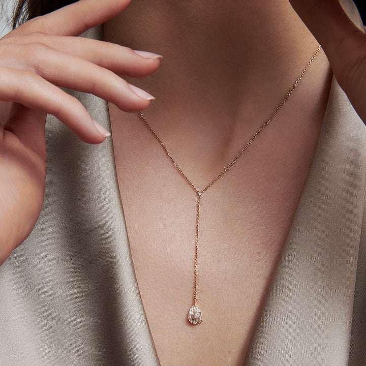 Tear Diamond Lariat Necklace
